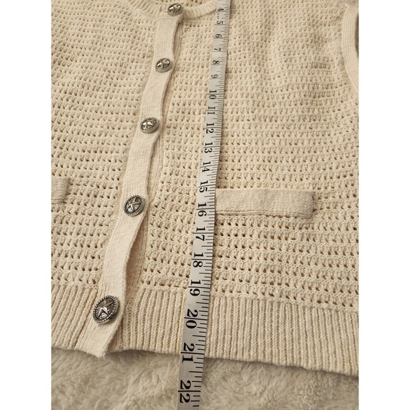Lucky Brand Short Sleeve Knit Cardigan Cream Color Womens Medium Button Front - Picture 8 of 8